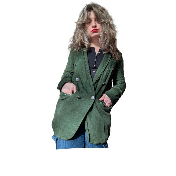 FREE PEOPLE Olive Green Military Double Breasted Button Blazer Size M - Picture 2 of 8
